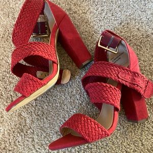 Red chunky heel sandals